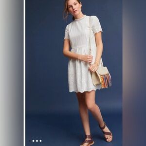 Anthropologie English Factory Mock Neck Eyelet Dress White Feminine Size XS NEW